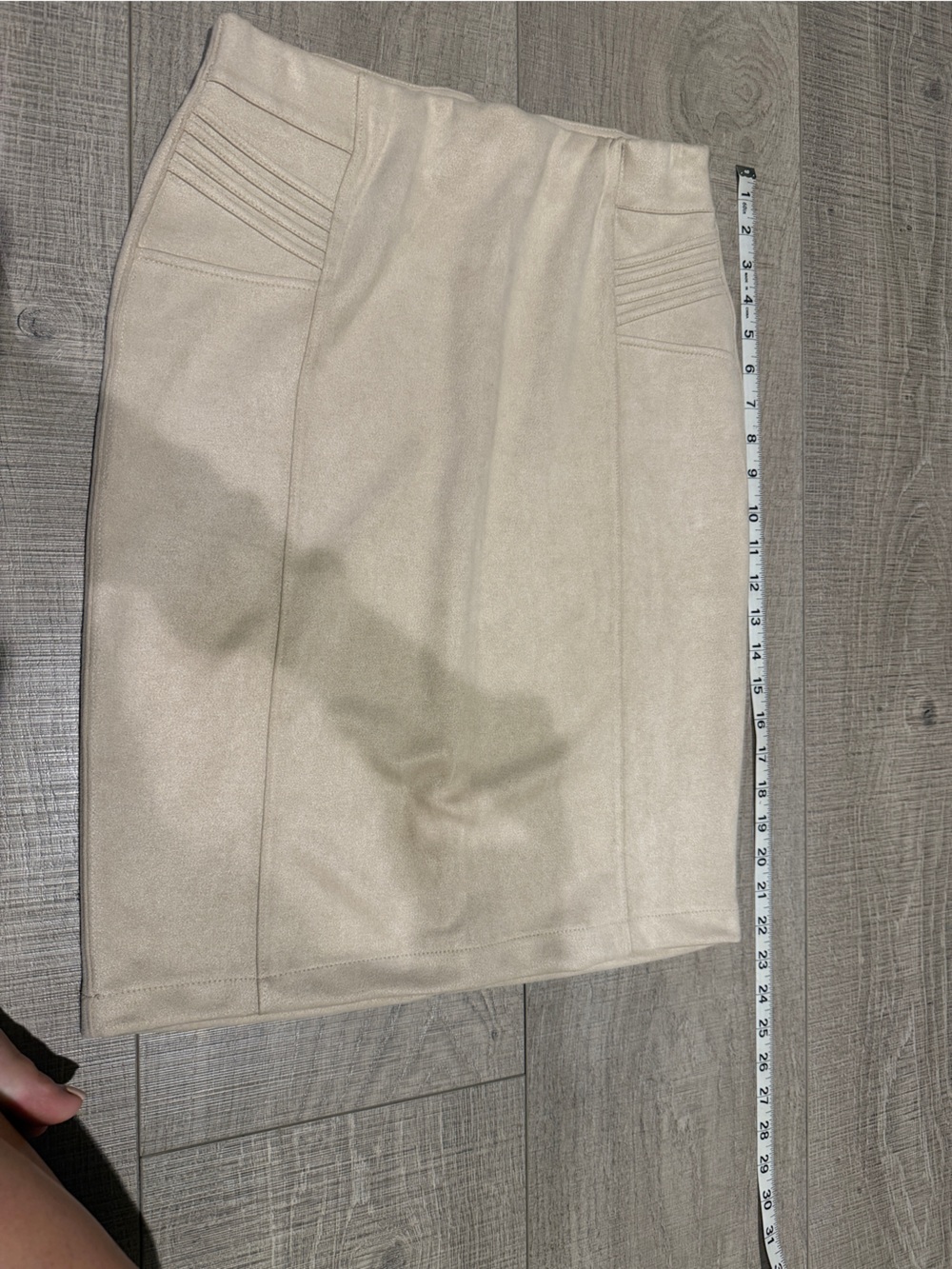 ONE5ONE Women's Size S Ivory Faux Suede Mid Rise Pull On Pencil Skirt